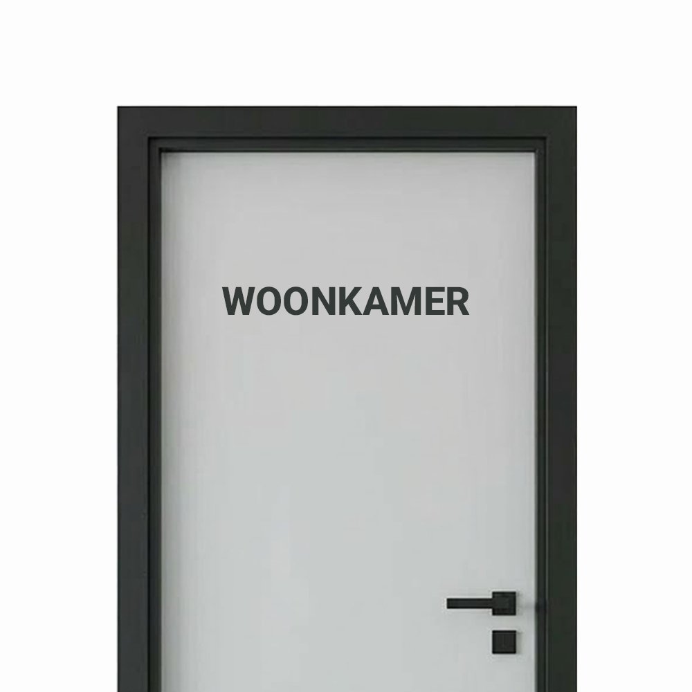 deur_strak_woonkamer Woonkamer deursticker - Strakke letters - Afbeelding 1